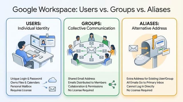 Since Google Workspace charges per user, costs can climb quickly. It is best to try not have more USER accounts than you have HUMANS who need to access it.